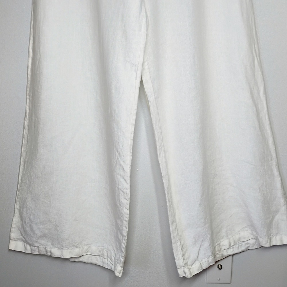 Bryn Walker 100% Linen White Wide Leg Pants Elastic Waist USA Beachy Medium - Picture 2 of 11